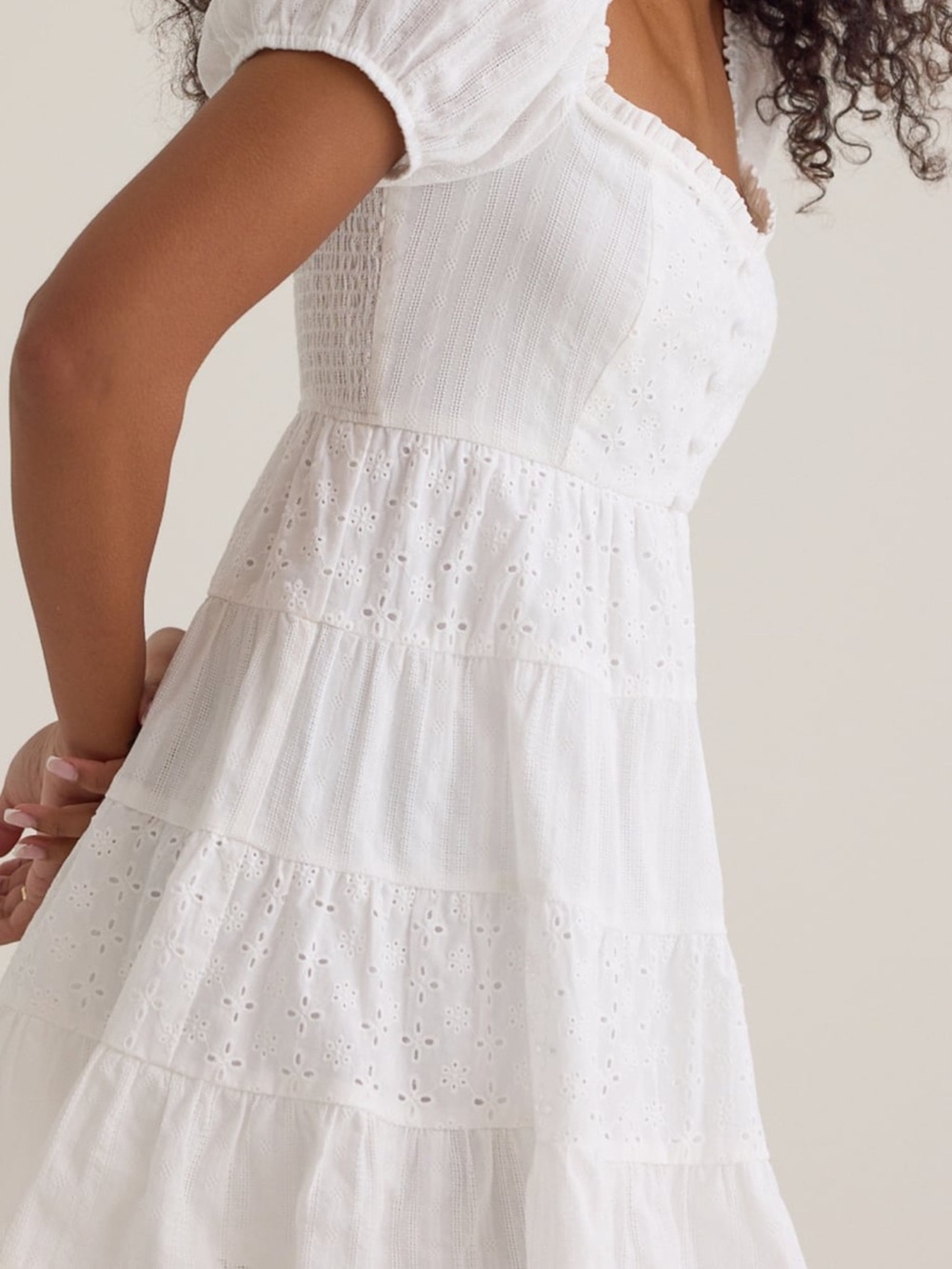Altar'd State White Eyelet Tiered Mini Dress - Picture 2 of 9